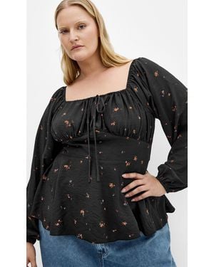 City Chic Plus Size Gigi Long Sleeve Print Top - Black