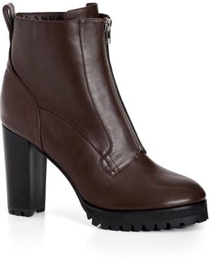 City Chic Plus Size Wide Fit Fern Ankle Boot Dark Chocolate - Brown
