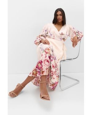 City Chic Plus Size Anastasia Print Wrap Light Blush Maxi Dress - Pink
