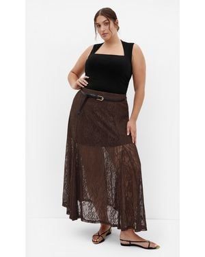 City Chic Plus Size Lacey Maxi Skirt Chocolate - Multicolor