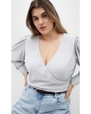 City Chic Plus Size Glowing Lurex Top - White