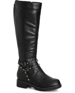 City Chic Plus Size Wide Fit Biker Knee Boot, Faux Leather - Black