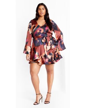 City Chic Plus Size Cherrie Print Dress Dusky Rose - Red