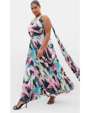 City Chic Plus Size Eloura One Shoulder Print Ultra Maxi Dress - White
