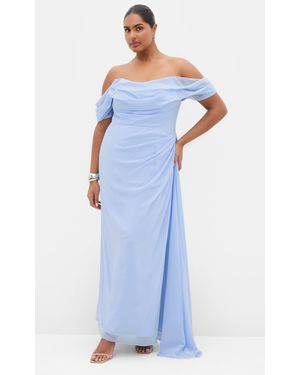City Chic Plus Size Soft Love Off Shoulder Maxi Dress - Blue