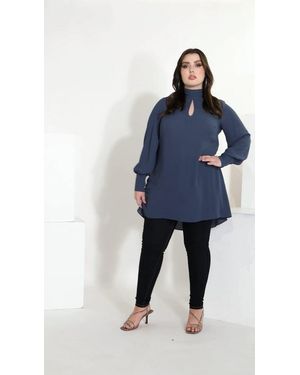City Chic Plus Size Neck Tie Tunic Top - Blue