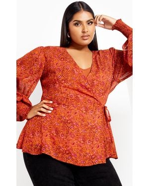 City Chic Plus Size Alexis Print Top Rust - Orange