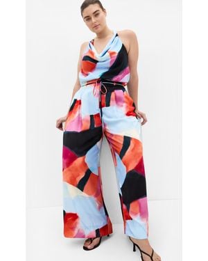City Chic Plus Size Shania Print Wide Leg Sky Pants - Red
