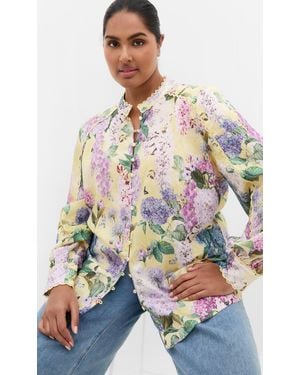 City Chic Plus Size Gianna Floral Shirt - White