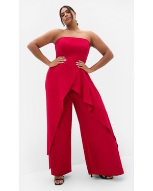 City Chic Plus Size Attract Strapless Jumpsuit - Red
