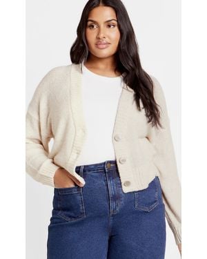 City Chic Plus Size Miranda Cardigan Sweater Champagne - White