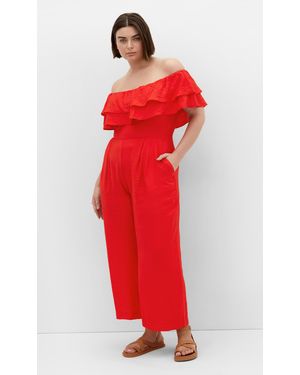 City Chic Plus Size Poppy Coral Jumpsuit - Red