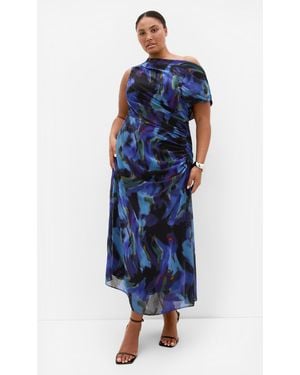 City Chic Plus Size Print Maxi Dress - Blue