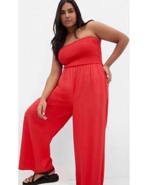 City Chic Plus Size Ally Strapless Tiger Lilly Jumpsuit - Red