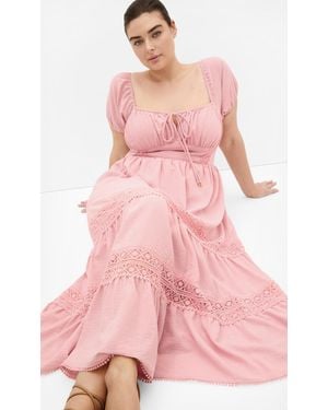 City Chic Plus Size Haven Embroidery Trim Peach Maxi Dress - Pink