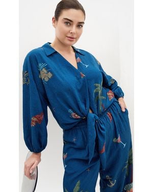 City Chic Plus Size Tia Sea Print Marine Shirt - Blue