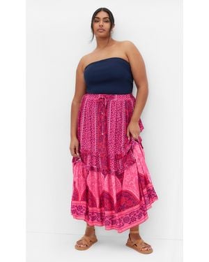 City Chic Plus Size Samara Print Berry Skirt - Pink