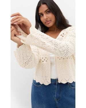 City Chic Plus Size Crochet Love Tie Front Top - White