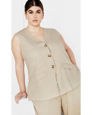 City Chic Plus Size Nala Sleeveless Linen Jacket - Natural