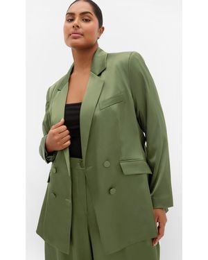 City Chic Plus Size Rylie Satin Blazer - Green