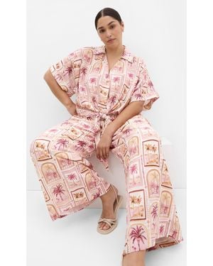 City Chic Plus Size Print Wide Leg Sand Pants - Pink