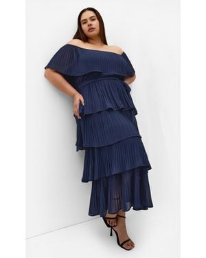 City Chic Plus Size Night Garden Tier Midi Dress - Blue