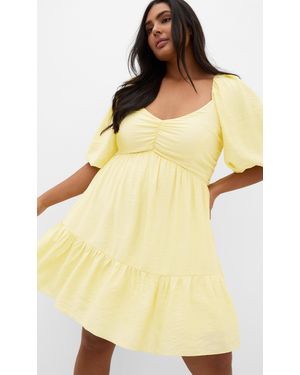 City Chic Plus Size Mindy Babydoll Mini Dress - Yellow