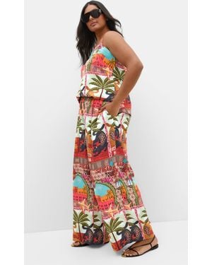 City Chic Plus Size Capri Print Terracotta Wide Leg Pants - White