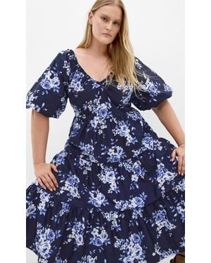 City Chic Plus Size Fantasy Print V-Neck Dress - Blue