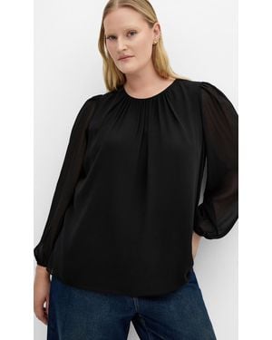 City Chic Plus Size Kelly Sheer Sleeve Top - Black