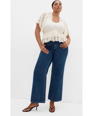 City Chic Plus Size Lily Lace Top - Blue