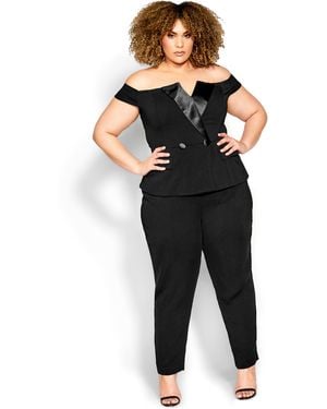 City Chic Plus Size Plus Sexy Tux Jumpsuit - Black