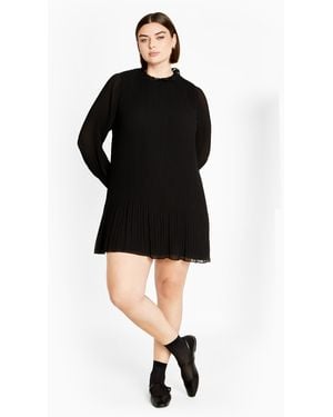 City Chic Plus Size Pleat Ruffle Dress - Black