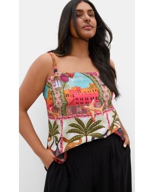 City Chic Plus Size Capri Print Terracotta Cami Top - Red