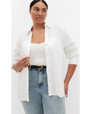 City Chic Plus Size Elevated Long Sleeve Stretch Shirt - White