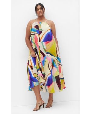 City Chic Plus Size Print Shift Sand Maxi Dress - White