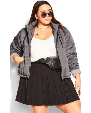 City Chic Plus Size Streetwise Puffer Jacket Platinum - Black
