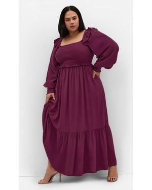 City Chic Plus Size Saddie Shirred Maxi Dress - Purple