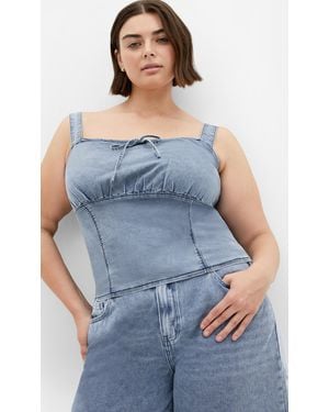 City Chic Plus Size Denim Abbie Top - Blue