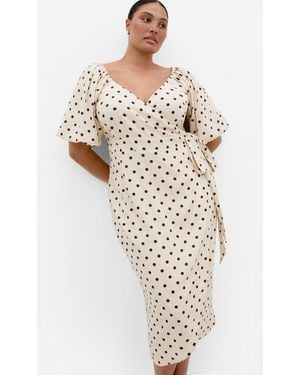 City Chic Plus Size Claudine Wrap Print Cream Midi Dress - White