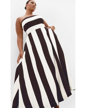 City Chic Plus Size Simone Strapless Stripe Chocolate Maxi Dress - Multicolor
