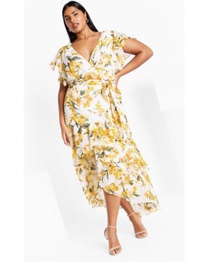 City Chic Plus Size Flirty Tier Print Maxi Dress - Metallic