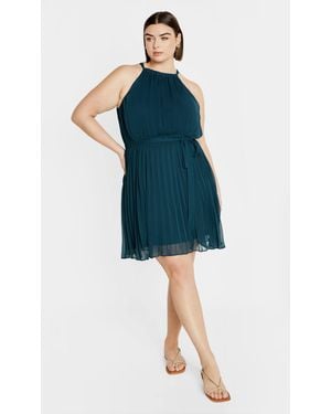 City Chic Plus Size Kimmi Button Dress - Blue