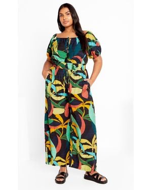 City Chic Plus Size Erica Print Jumpsuit - White