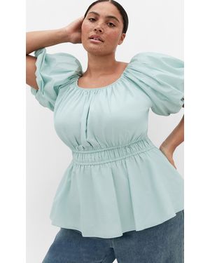 City Chic Plus Size Lilli Puff Sleeve Top - Blue