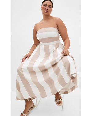 City Chic Plus Size Simone Strapless Stripe Maxi Dress - Natural