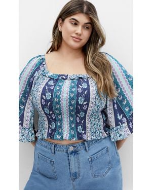 City Chic Plus Size Samara Print Top - Blue