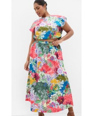 City Chic Plus Size Sarina Berry Print Sage Skirt - White