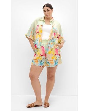City Chic Plus Size Print Lime Short - Yellow