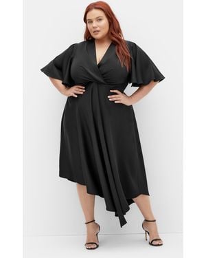 City Chic Plus Size Scarlette Wrap Flutter Dress - Black